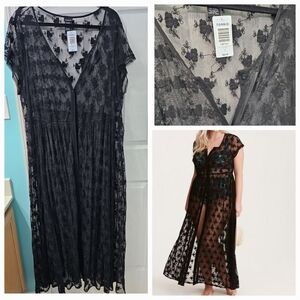 Torrid 3 Black Lace Maxi Swim Cover-up